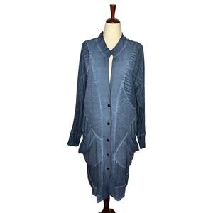 Cynthia Ashby Women's Jacket L Blue Bohemian Unite Oversized Spring Artsy USA